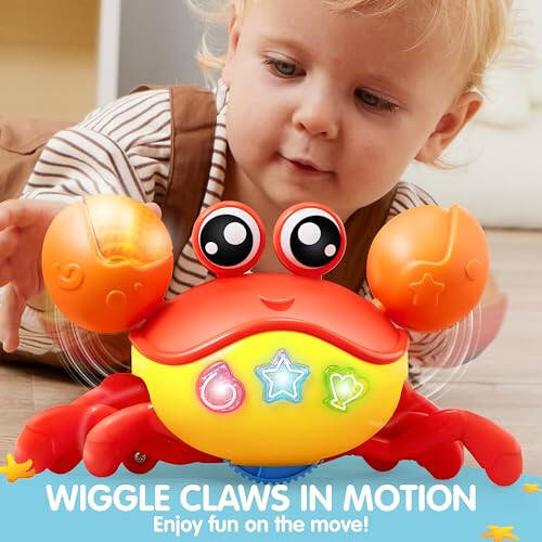 JOYIN Crawling Crab Baby Toy - Tummy Time Toy for Boys Girls, Interactive Big Crab Toy with Intelligent Sensor, Lights Buttons, Dancing Crab Auto-Avoiding Obstacles, Gift for Toddlers - 5