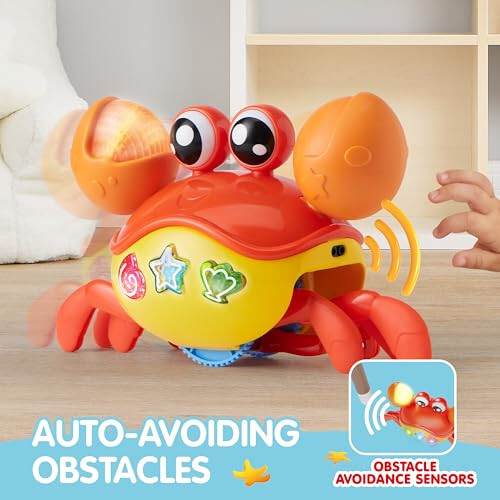 JOYIN Crawling Crab Baby Toy - Tummy Time Toy for Boys Girls, Interactive Big Crab Toy with Intelligent Sensor, Lights Buttons, Dancing Crab Auto-Avoiding Obstacles, Gift for Toddlers - 6