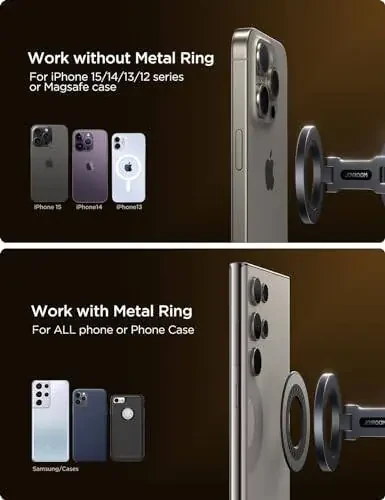 JOYROOM Fits MagSafe Avtomobilga O'rnatish, [To'liq Metall & 360° Sozlash] Avtomobil uchun N55 Kuchli Magnitslar bilan Magnit Telefon Tutqichi, iPhone 15 14 13 12 & MagSafe Qopqoq va Barcha Telefonlar uchun Avtomobilga O'rnatish - 9