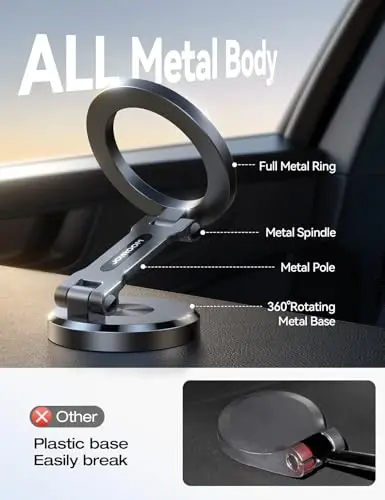 JOYROOM Fits MagSafe Car Mount, [All Metal & 360° Adjustment] Magnetic Phone Holder for Car with N55 Strong Magnets, Car Mount for iPhone 15 14 13 12 & MagSafe Case & All Phone - 4