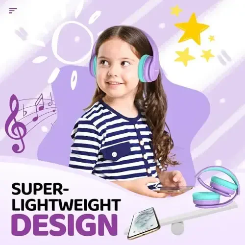 JoySpark Kids Bluetooth Headphones, Lightweight Wireless Headphones for Kids, 85/94dB Volume Limited, 60 Hours Playtime, Bluetooth 5.3, Over-Ear Toddler Headsets with Built-in Mic-Purple - 6