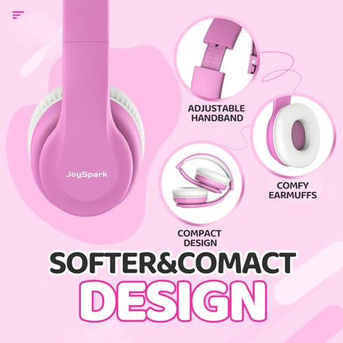 JoySpark Kids Bluetooth Headphones, Lightweight Wireless Headphones for Kids, 85/94dB Volume Limited, 60 Hours Playtime, Bluetooth 5.3, Over-Ear Toddler Headsets with Built-in Mic-Pink - 3