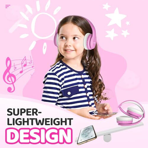 JoySpark Kids Bluetooth Headphones, Lightweight Wireless Headphones for Kids, 85/94dB Volume Limited, 60 Hours Playtime, Bluetooth 5.3, Over-Ear Toddler Headsets with Built-in Mic-Pink - 5