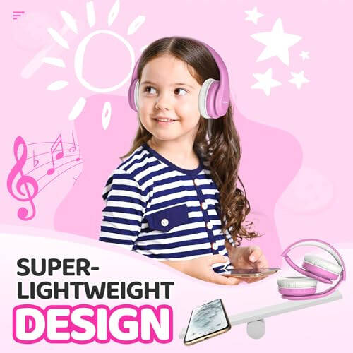 JoySpark Kids Bluetooth Headphones, Lightweight Wireless Headphones for Kids, 85/94dB Volume Limited, 60 Hours Playtime, Bluetooth 5.3, Over-Ear Toddler Headsets with Built-in Mic-Pink - 5