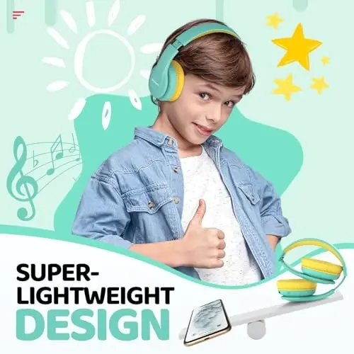 JoySpark Kids Bluetooth Headphones, Lightweight Wireless Headphones for Kids, 85/94dB Volume Limited, 60 Hours Playtime, Bluetooth 5.3, Over-Ear Toddler Headsets with Built-in Mic-Green - 6