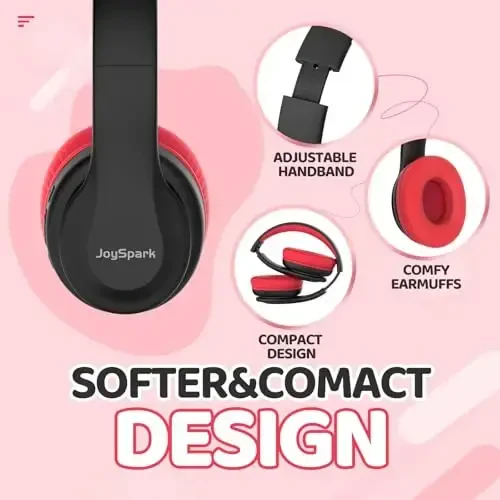 JoySpark Kids Bluetooth Headphones, Lightweight Wireless Headphones for Kids, 85/94dB Volume Limited, 60 Hours Playtime, Bluetooth 5.3, Over-Ear Toddler Headsets with Built-in Mic-Black - 3