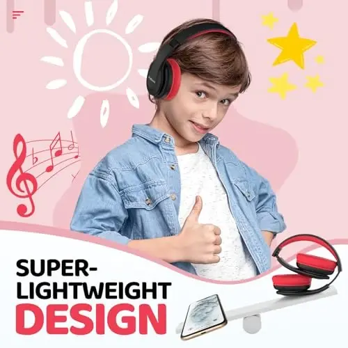 JoySpark Kids Bluetooth Headphones, Lightweight Wireless Headphones for Kids, 85/94dB Volume Limited, 60 Hours Playtime, Bluetooth 5.3, Over-Ear Toddler Headsets with Built-in Mic-Black - 6
