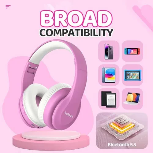 JoySpark Kids Bluetooth Headphones, Lightweight Kids Wireless Headphones for Kids, 85/94dB Volume Limited, 60 Hours Playtime, Bluetooth 5.3, Over-Ear Toddler Headphones with Built-in Mic - Pink - 4