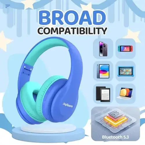 JoySpark Kids Bluetooth Headphones, Lightweight Wireless Headphones for Kids, 85/94dB Volume Limited, 60 Hours Playtime, Bluetooth 5.3, Over-Ear Toddler Headsets with Built-in Mic-Blue - 5