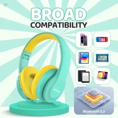 JoySpark Kids Bluetooth Headphones, Lightweight Wireless Headphones for Kids, 85/94dB Volume Limited, 60 Hours Playtime, Bluetooth 5.3, Over-Ear Toddler Headsets with Built-in Mic-Green - 5