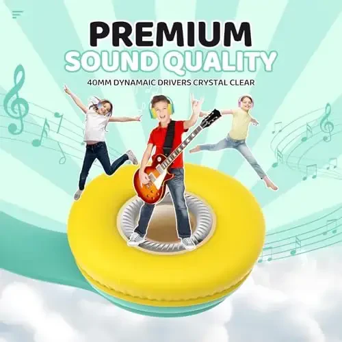 JoySpark Kids Bluetooth Headphones, Lightweight Wireless Headphones for Kids, 85/94dB Volume Limited, 60 Hours Playtime, Bluetooth 5.3, Over-Ear Toddler Headsets with Built-in Mic-Green - 7