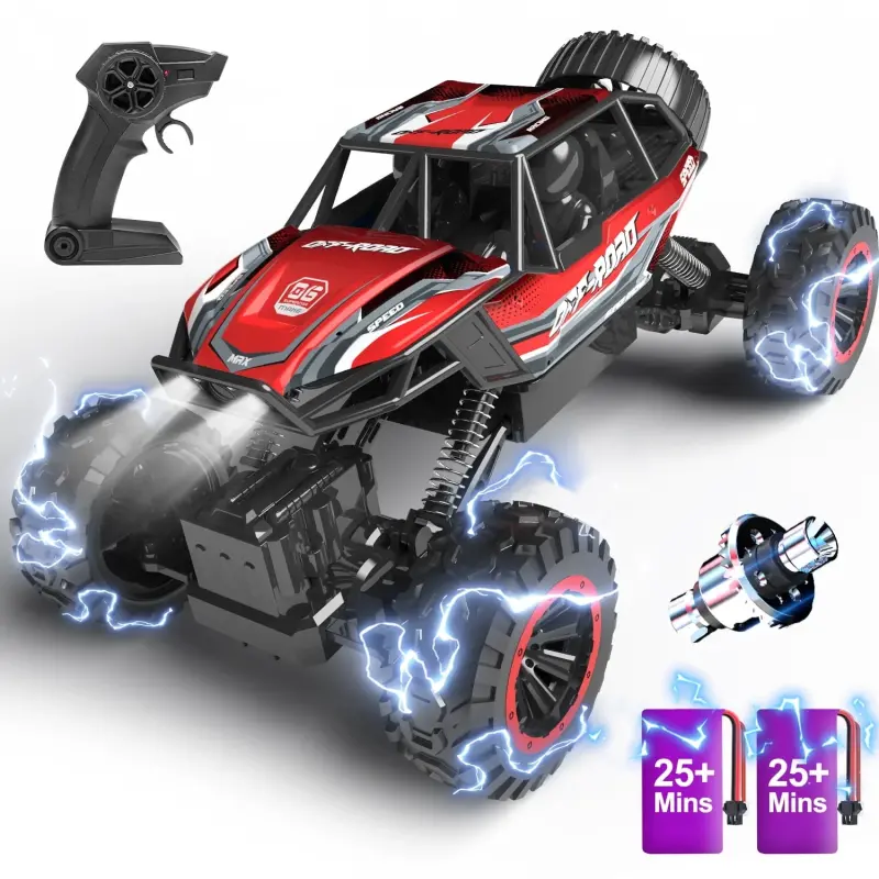 JoyStone 1: 12 RC Cars 4WD Off-Road 2.4Ghz RC Monster Truck with Metal Shell and Light, Remote Control Car Crawler for Adult and Kid, 2 Batteries, Red - 1