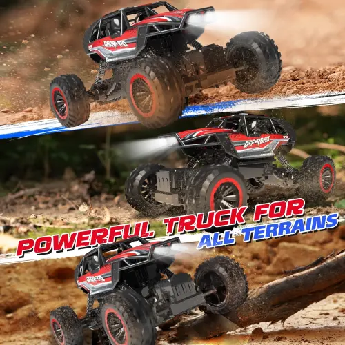JoyStone 1: 12 RC Cars 4WD Off-Road 2.4Ghz RC Monster Truck with Metal Shell and Light, Remote Control Car Crawler for Adult and Kid, 2 Batteries, Red - 5