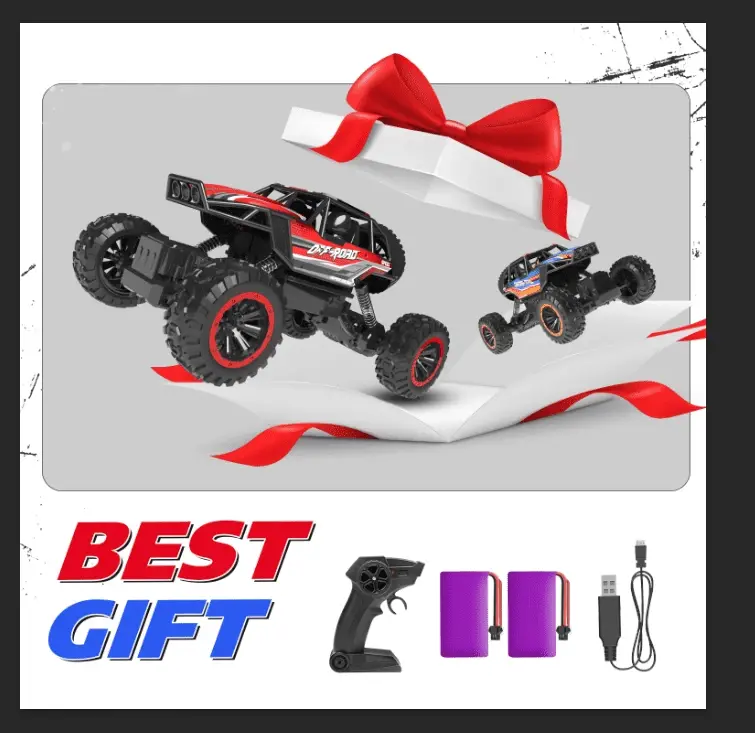 JoyStone 1: 12 RC Cars 4WD Off-Road 2.4Ghz RC Monster Truck with Metal Shell and Light, Remote Control Car Crawler for Adult and Kid, 2 Batteries, Red - 10