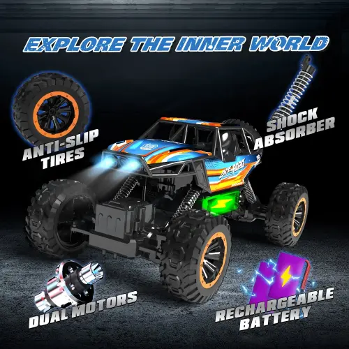 JoyStone 1: 12 RC Cars 4WD Off-Road 2.4Ghz RC Monster Truck with Metal Shell and Light, Remote Control Car Crawler for Adult and Kid, 2 Batteries, Blue-BLUE - 8