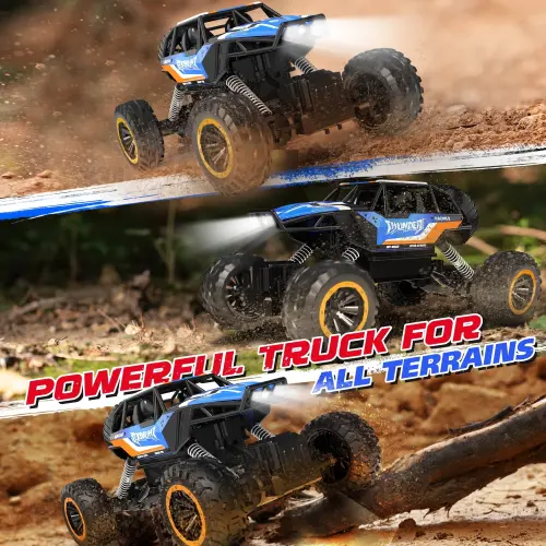 JoyStone 1: 12 RC Cars 4WD Off-Road 2.4Ghz RC Monster Truck with Metal Shell and Light, Remote Control Car Crawler for Adult and Kid, 2 Batteries, Dark Blue-DARKBLUE - 5