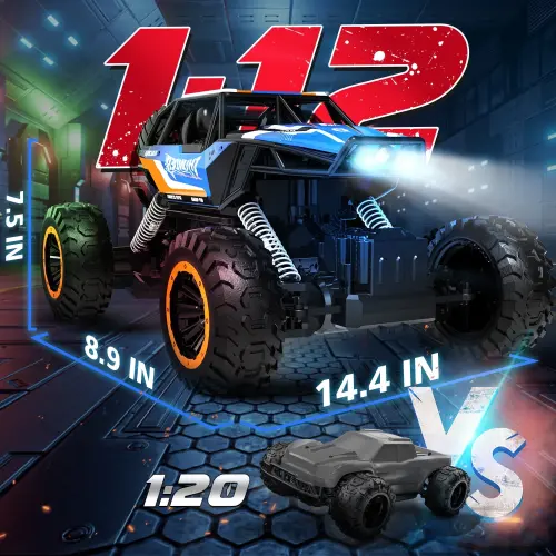 JoyStone 1: 12 RC Cars 4WD Off-Road 2.4Ghz RC Monster Truck with Metal Shell and Light, Remote Control Car Crawler for Adult and Kid, 2 Batteries, Dark Blue-DARKBLUE - 7