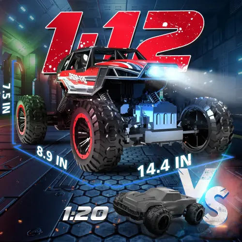 JoyStone 1: 12 RC Cars 4WD Off-Road 2.4Ghz RC Monster Truck with Metal Shell and Light, Remote Control Car Crawler for Adult and Kid, 2 Batteries, Red-RED - 7