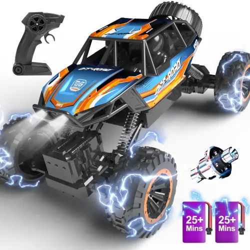 JoyStone 1:12 RC Cars 4WD Off-Road 2.4Ghz RC Monster Truck with Metal Shell and Light, Remote Control Car Crawler for Adult and Kid, 2 Batteries, Blue - 6