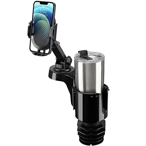 JOYTUTUS Cup Holder Phone Mount for Car, Car Cellphone Large Adapter Long Arm with 360 Degree Rotation, Compatible iPhone, Samsung & All Smartphones,Black,1 Pack 