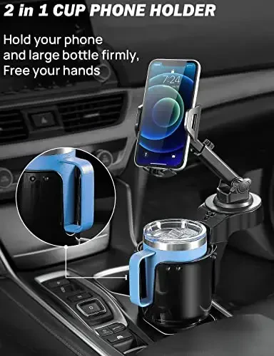 JOYTUTUS Cup Holder Phone Mount for Car, Car Cellphone Large Adapter Long Arm with 360 Degree Rotation, Compatible iPhone, Samsung & All Smartphones - JOYTUTUS (1)