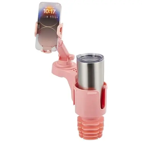 JOYTUTUS Cup Holder Phone Mount for Car, Car Cellphone Large Adapter Long Arm with 360 Degree Rotation, Compatible iPhone, Samsung & All Smartphones,Pink,1 Pack - 1
