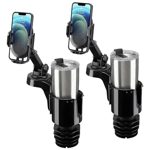 JOYTUTUS Cup Holder Phone Mount for Car, Cellphone Holder for Car, Large Car Cup Holder Adapter Long Arm with 360 Degree Rotation, Compatible with iPhone, Samsung,Black,2 Pack - JOYTUTUS