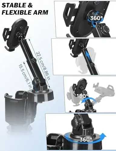 JOYTUTUS Держатель телефона для подстаканника в автомобиле, Большой адаптер для мобильного телефона с длинным рычагом, вращение на 360 градусов, совместим с iPhone, Samsung и всеми смартфонами - 6