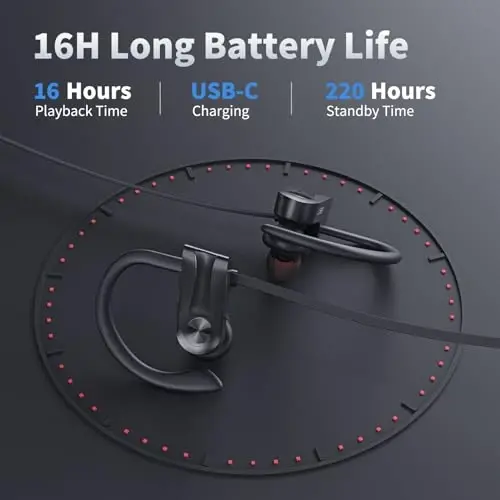 JOYWISE Bluetooth Headphones, Wireless Earbuds Bluetooth 5.3 Headphones with 16Hrs Playtime Stereo Bass Headsets, IPX7 Waterproof Running Earphones for Sports, Black - 5