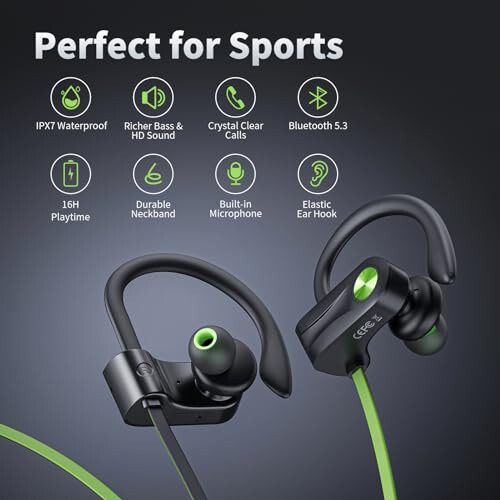 JOYWISE Bluetooth Headphones, Wireless Earbuds IPX7 Waterproof Bluetooth 5.3 Headphones with 16Hrs Playtime Stereo Bass Headsets with Mic Running Headphones with Earhooks for Sports Running Workout - JOYWISE (1)