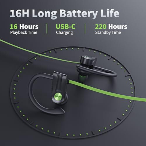 JOYWISE Bluetooth Headphones, Wireless Earbuds IPX7 Waterproof Bluetooth 5.3 Headphones with 16Hrs Playtime Stereo Bass Headsets with Mic Running Headphones with Earhooks for Sports Running Workout - 6