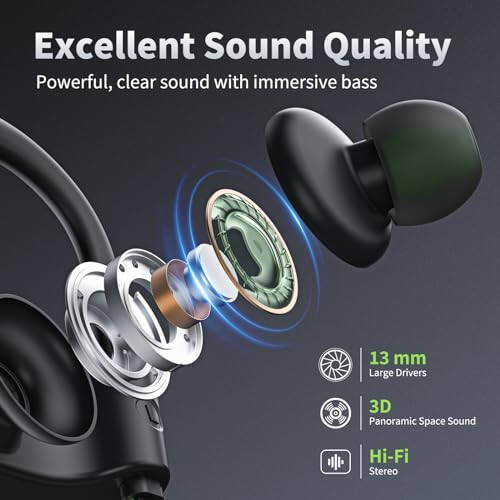 JOYWISE Bluetooth quloqchinlari, simsiz quloq ichiga quloqchinlari IPX7 suv o'tkazmaydigan Bluetooth 5.3 quloqchinlari 16 soat o'ynash vaqti stereo basli eshitish vositalari mikrofonli Sport yugurish mashqlari uchun quloq ilagichli quloqchinlar - 5