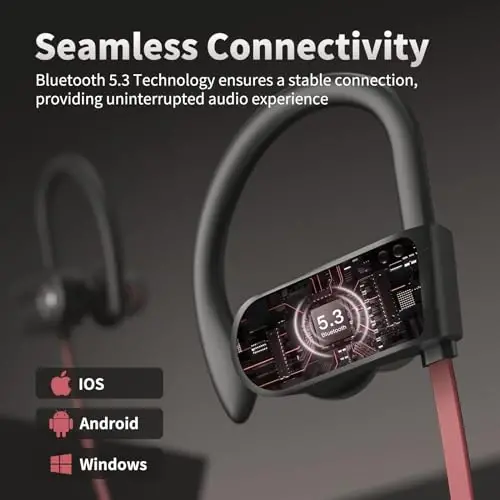 JOYWISE Wireless Bluetooth 5.3 Wireless Headphones with 16Hrs Long Playtime Stereo IPX7 Waterproof in-Ear Earphones, Noise Cancelling Headphones for Running, Black&Pink - JOYWISE (1)