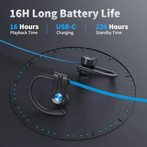 JOYWISE simsiz quloqchinlar Bluetooth 5.3 16 soatlik ish vaqti bilan, quloq ustidagi stereo bass quloqchinlar, quloqchinli garnitura, yugurish uchun sport quloqchinlari, ko'k - 3