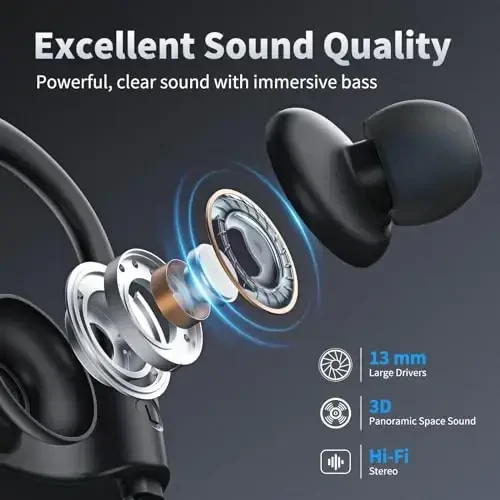 JOYWISE simsiz quloqchinlar Bluetooth 5.3 16 soatlik ish vaqti bilan, quloq ustidagi stereo bass quloqchinlar, quloqchinli garnitura, yugurish uchun sport quloqchinlari, ko'k - 4