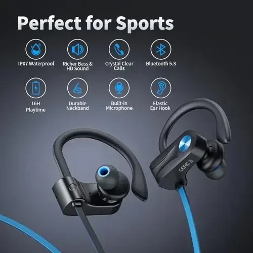 JOYWISE simsiz quloqchinlar Bluetooth 5.3 16 soatlik ish vaqti bilan, quloq ustidagi stereo bass quloqchinlar, quloqchinli garnitura, yugurish uchun sport quloqchinlari, ko'k - 5