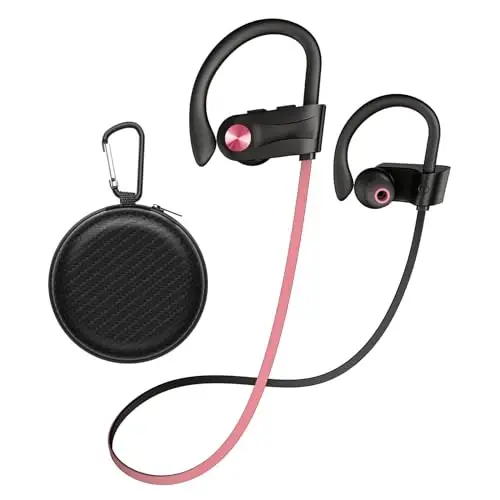 JOYWISE Wireless Bluetooth 5.3 Wireless Headphones with 16Hrs Long Playtime Stereo IPX7 Waterproof in-Ear Earphones, Noise Cancelling Headphones for Running, Black&Pink 