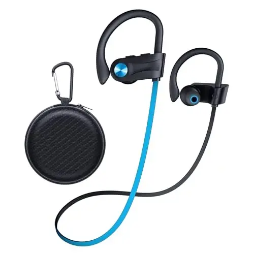 JOYWISE Wireless Headphones Bluetooth 5.3 Headphones with 16 Hours Playtime, Over-Ear Stereo Bass Earphones with Earhooks Headset, Sports Earbuds with Storage Bag for Running, Blue - JOYWISE