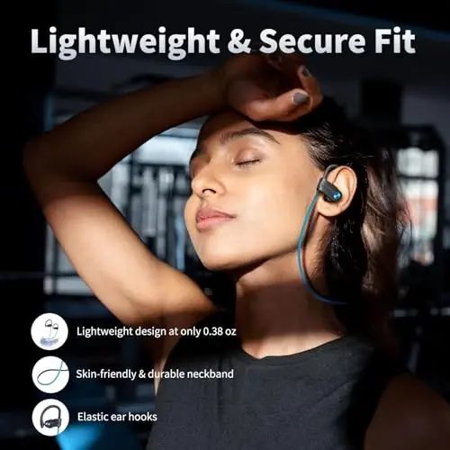 JOYWISE Wireless Headphones Bluetooth 5.3 Headphones with 16 Hours Playtime, Over-Ear Stereo Bass Earphones with Earhooks Headset, Sports Earbuds with Storage Bag for Running, Blue - 3