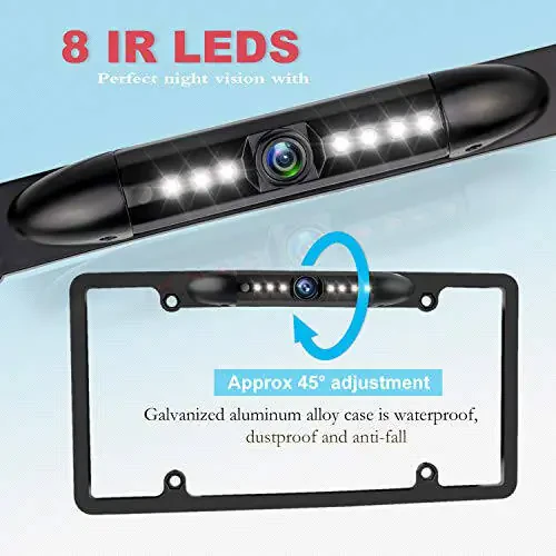 JPP Камера заднего вида с HD-разрешением для номерного знака, камера заднего вида с углом обзора 170°, универсальная камера ночного видения, водонепроницаемая, высокочувствительная, с 7 яркими светодиодами для заднего хода - 4