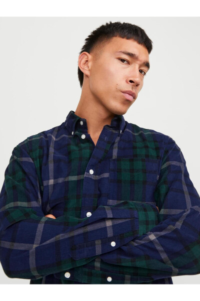 JPRBLUBROOK CORD X-MAS, fine-ribbed, button-down, single pocket, plaid patterned, comfort fit velvet shirt - 7