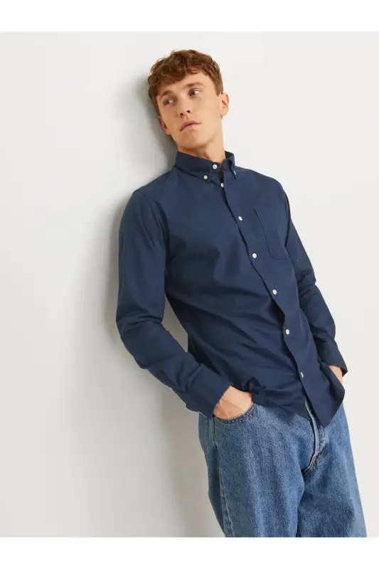 JPRBLUBROOK OXFORD SHIRT L/S NOOS-Navy Blazer - 3