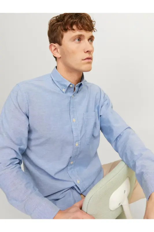 Jprbrook Oxford Shırt L/s Erkek Gömlek-CasModazoneere Blue - 3