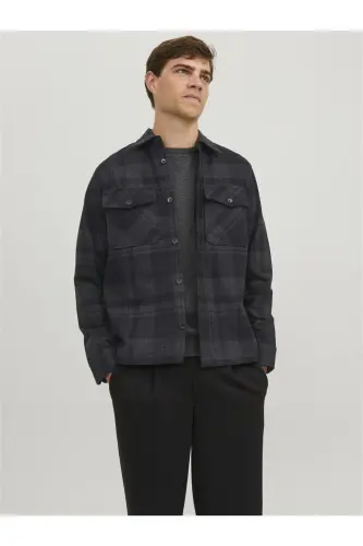 JPRROY CHECK OVERSHIRT L/S SN (ERKAKLAR UCHUN O'TINCHILAR KO'YLAGI) - Dark Grey Melange - 2