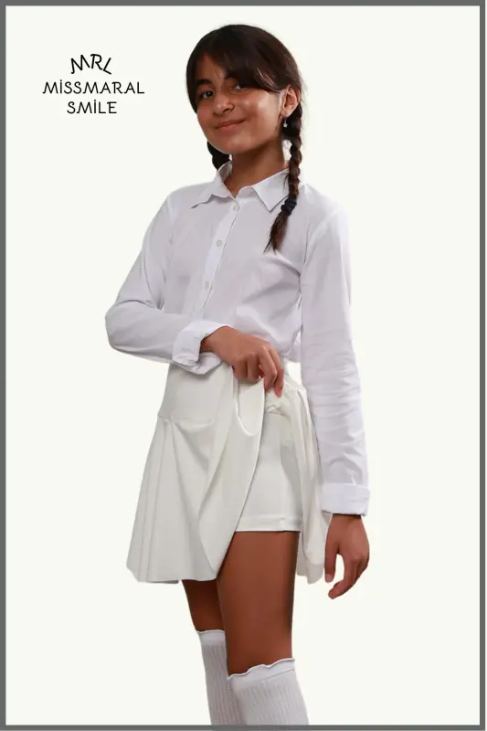 Jr Beyaz Şort Etek - Içi Taytlı Volanlı Spor Ve Günlük Kullanım Tenis Şort Skirt 4101 - BEYAZ - 6
