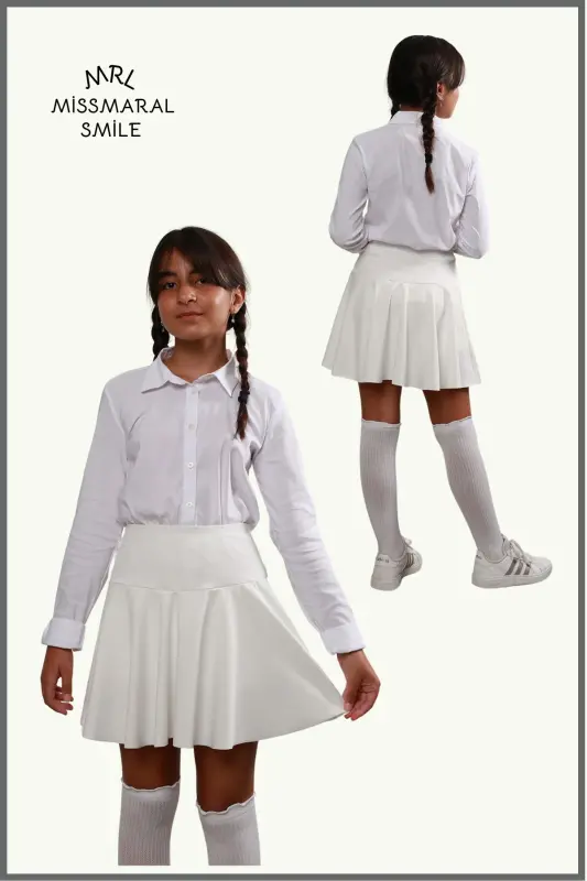 Jr Beyaz Şort Etek - Içi Taytlı Volanlı Spor Ve Günlük Kullanım Tenis Şort Skirt 4101 - BEYAZ - 8