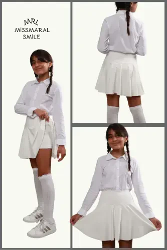 Jr Oq Short Yubka - Ichki Taytli Volanli Sport Va Kundalik Foydalanish Tennis Short Skirt 4101-BEYAZ - 1