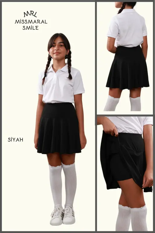 Jr Qora short yubka - ichi taytli volanli sport va kundalik foydalanish tennis short yubka 4101-SIYOH - MISSMARAL