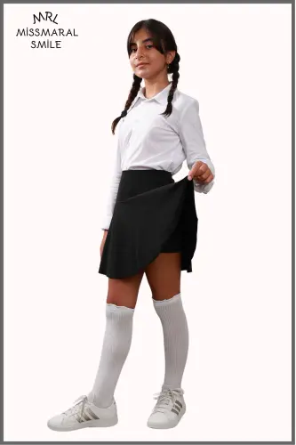 Jr Qora short yubka - ichi taytli volanli sport va kundalik foydalanish tennis short yubka 4101-SIYOH - 5