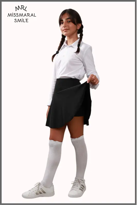 Jr Qora short yubka - ichi taytli volanli sport va kundalik foydalanish tennis short yubka 4101-SIYOH - 5